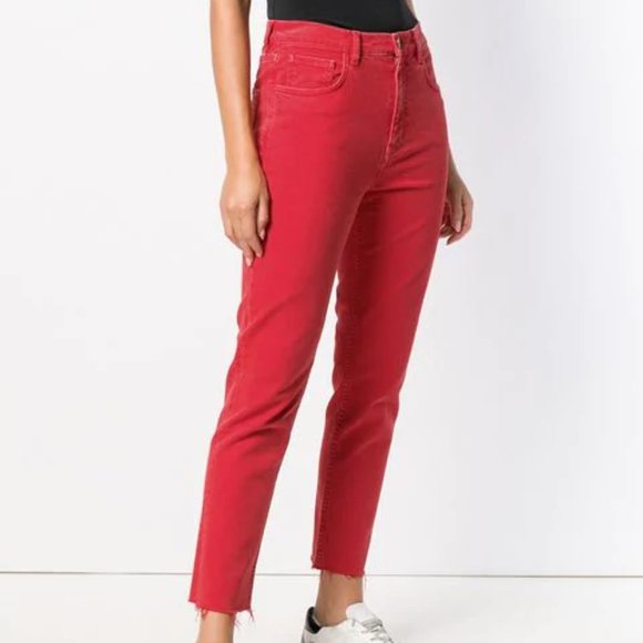 NWT Mih Jeans Mimi Vintage High Rise Raw Hem Red 24 - Picture 7 of 16